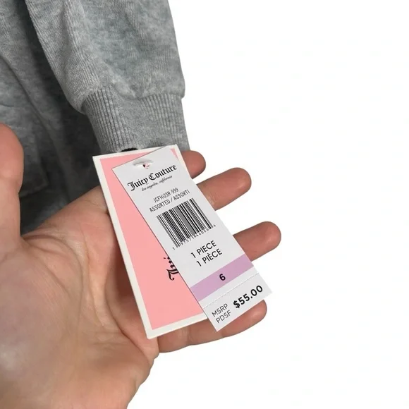 Juicy Couture Little Girls Gray Rhinestone Logo Velour Long Sleeve Ruffle Dress - Picture 4 of 7